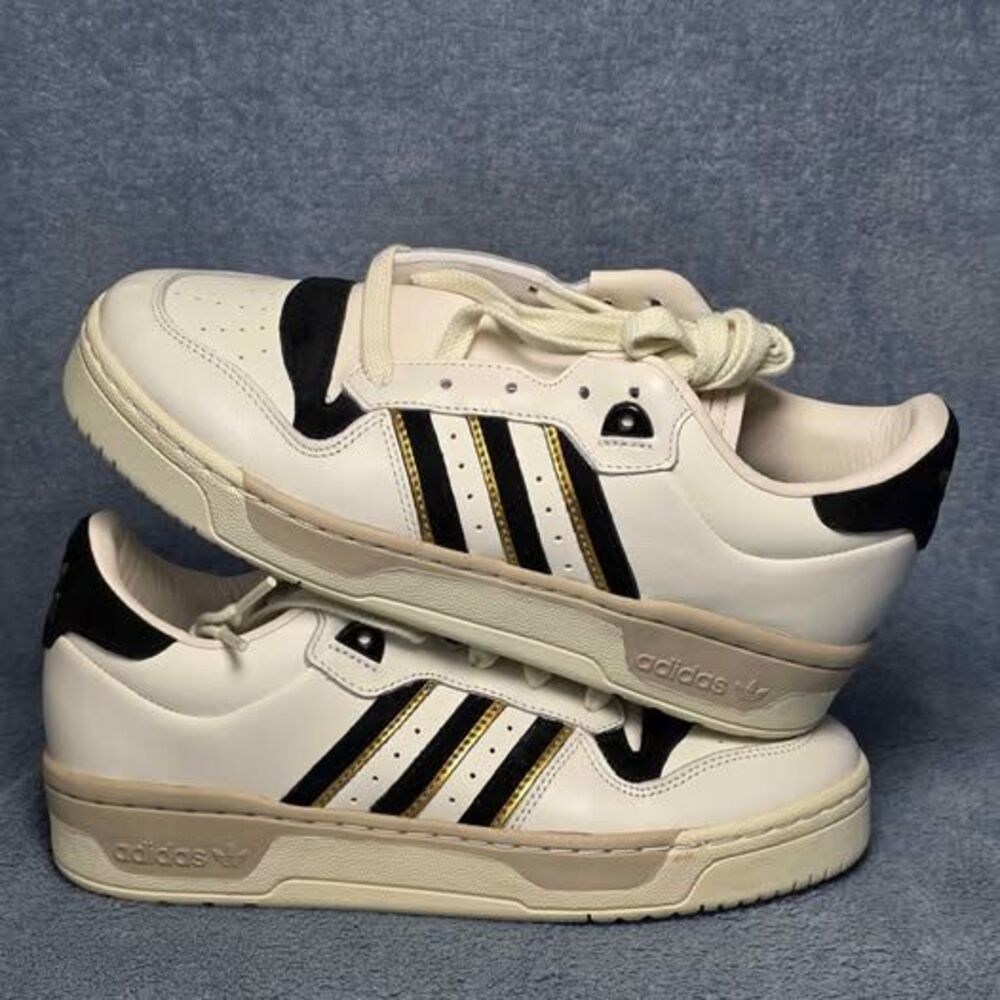Adidas Rivalry 86 Low white black gold stripes Mens US 7 or Womens US 8